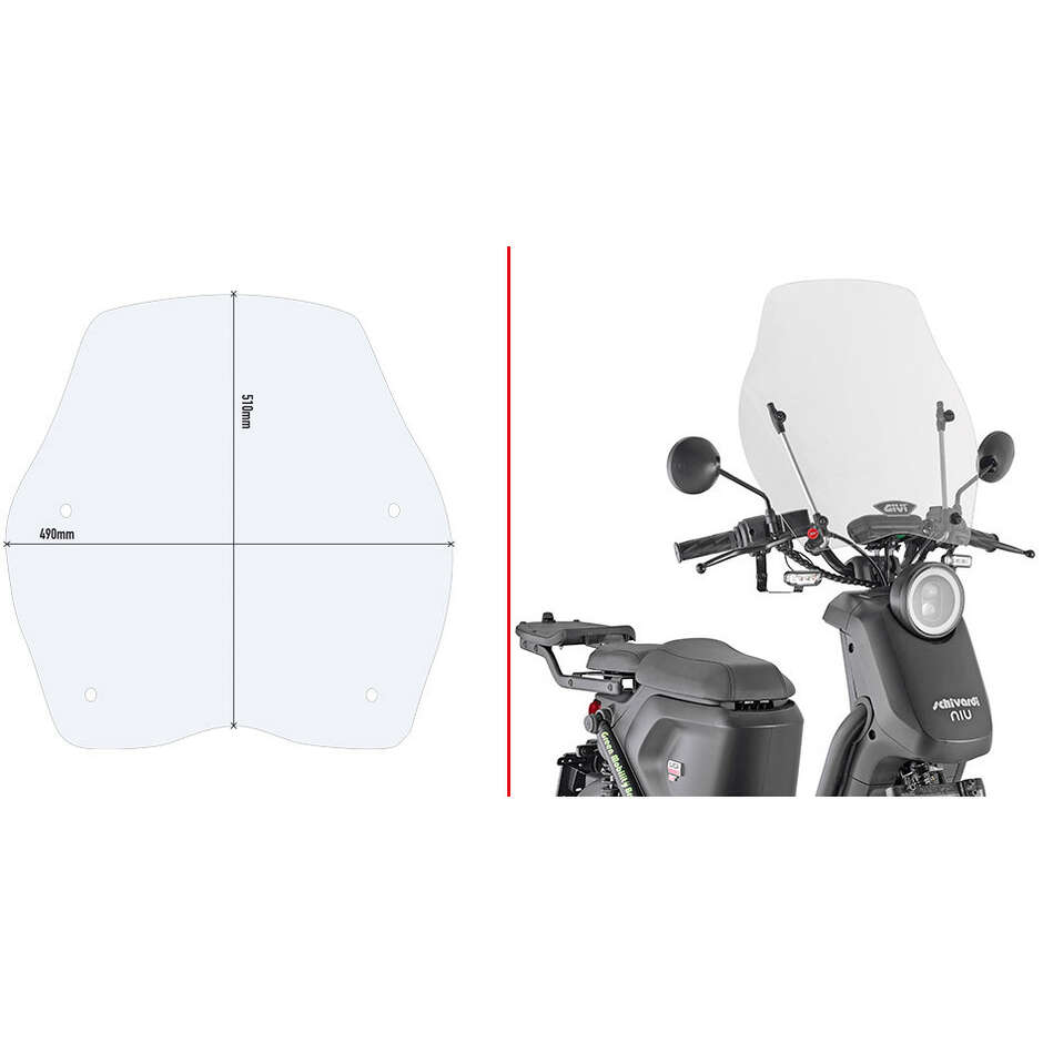Pare-brise transparent Givi D1155ST Pour HONDA SH 125i-150i (17 > 19); NIU NQI (19 > 24) / MQI+ (19 > 24) / UQI GT (21 > 24)